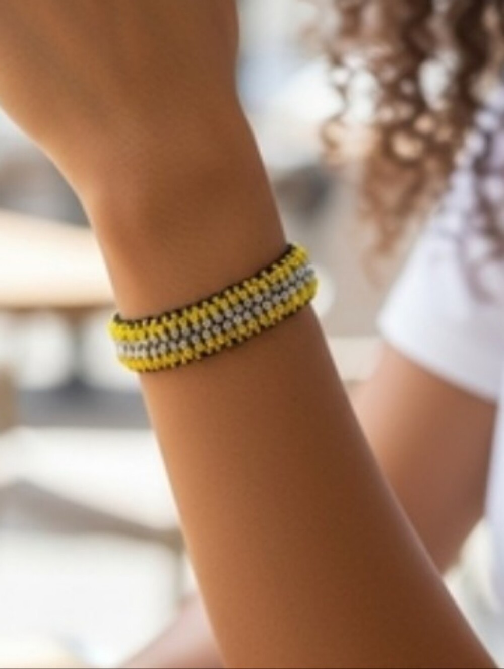 NWT Chic Yellow and Silver Hand Beaded Bracelet
